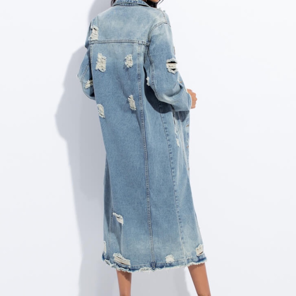 3xHP💝Women’s distressed denim maxi jacket sz sm - Picture 2 of 7